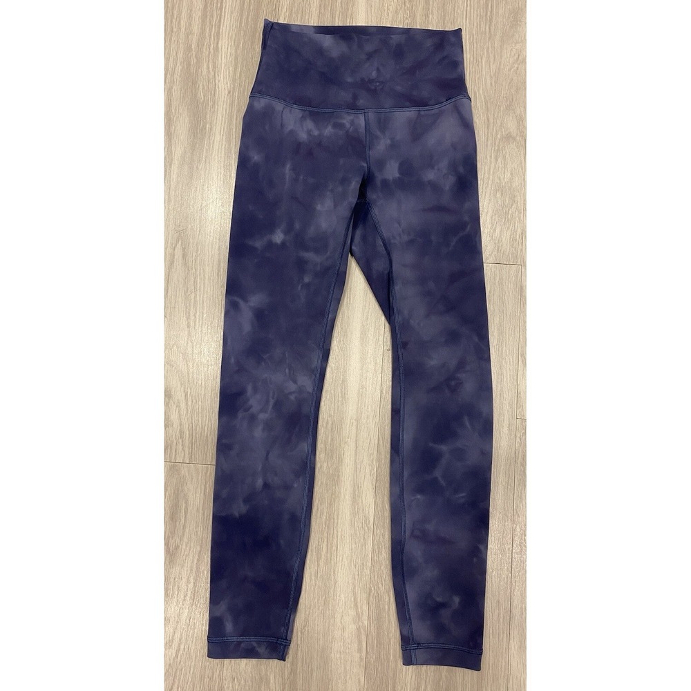 Lululemon Camo Leggings Blue Purple Spray Paint Splatter Geometric Size 4 EUC‎